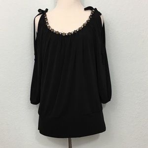 Cache Black Beaded Cold Shoulder Tunic Top M